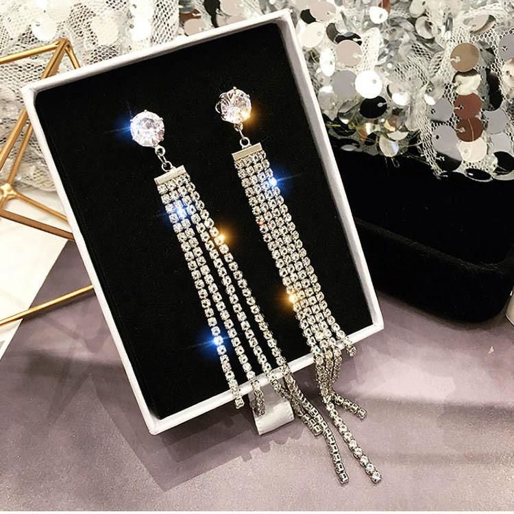 New Claw Chain Set Diamond Tassel Earrings South Korea Long Temperament Net Red Earrings Fashion Exaggerated Earrings