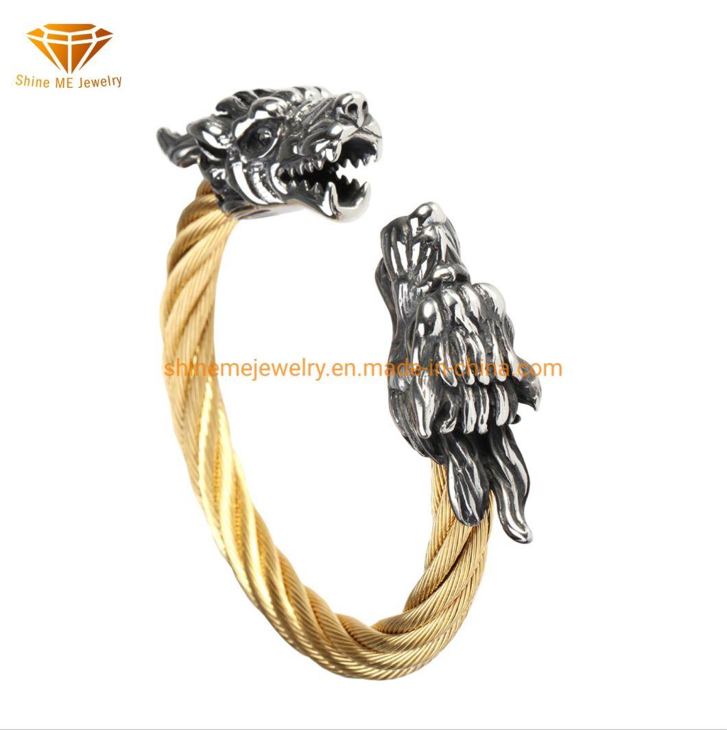 Fashion Ol Domineering Titanium Steel Faucet Men′s Stainless Steel Wire Rope Bracelet Factory Wholesale Direct Sales Can Be Customized Ssbg2723