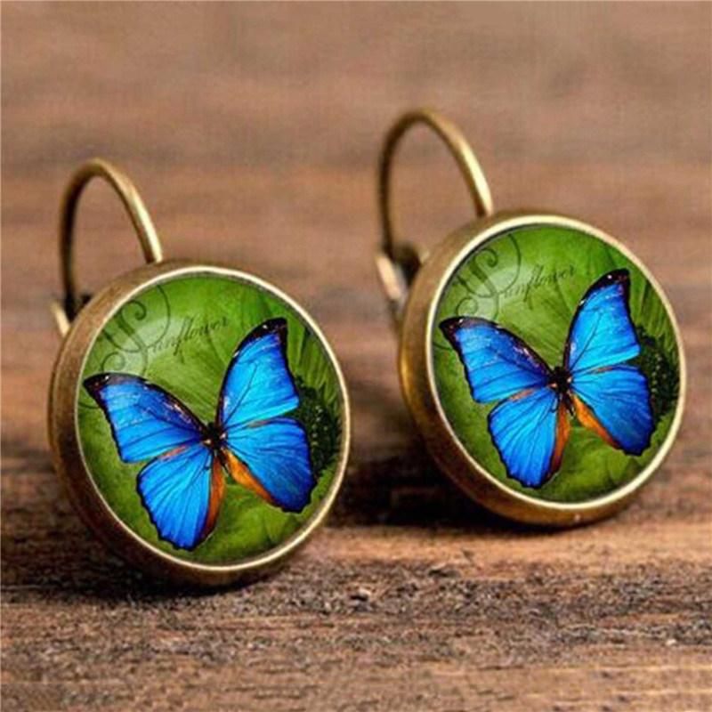 Women Vintage Bohemia Pattern Round Drop Earings Fashion Jewelry