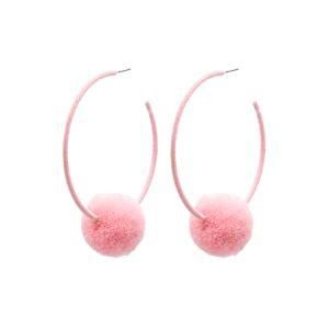 Imitation Costume Jewelry Pink Fashion Woman Pompom Hoop Earrings