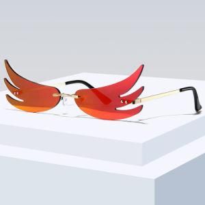 Fashion Designed Wing Shaped Rimless UV400 Women Party Sunglasses