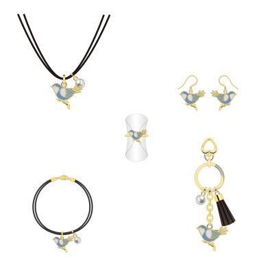 China Factory Produce Classic Gold Pearl Blue Bird Jewelry Set