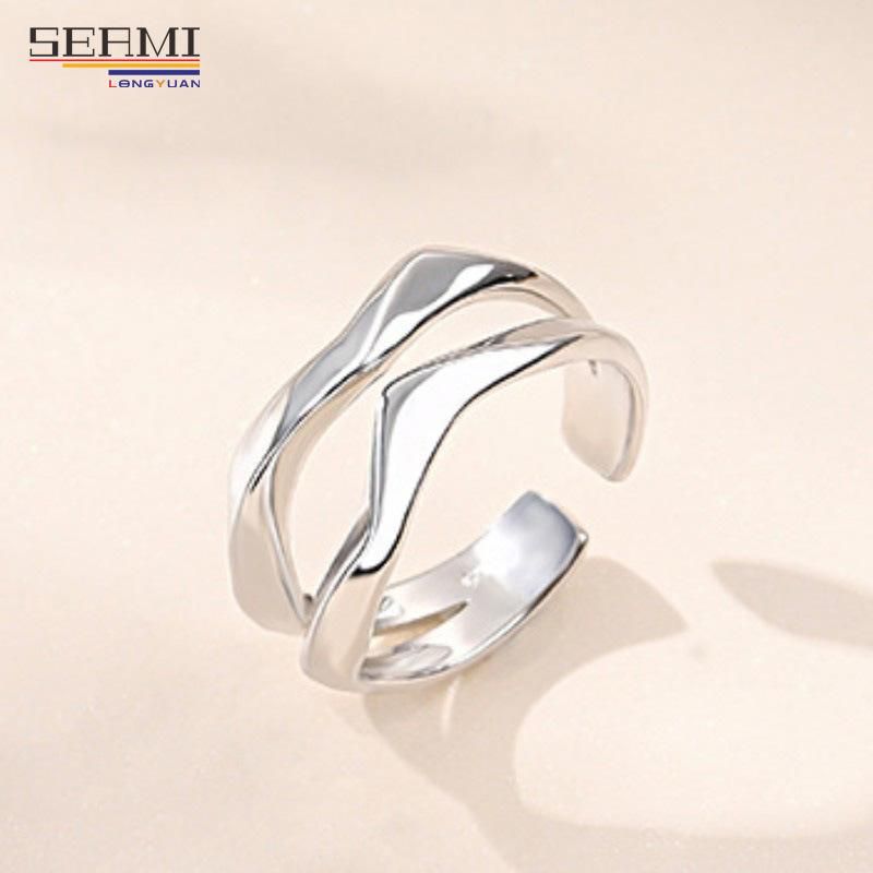 S925 Silver Ring Female Design Irregular Wavy Double Opening Ring