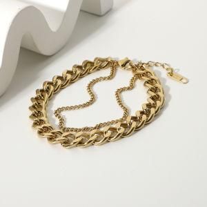 Women Style Fashion 18K Gold Plated Stainless Steel Cuban Link Chain Bracelet for Women