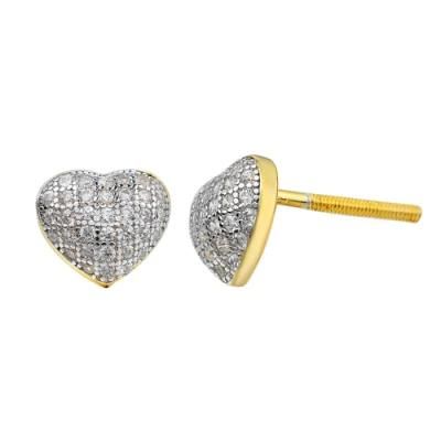 Fashion Hiphop Jewelry Diamond 925 Sterling Silver 14K Gold Plated Heart Shape Earrings