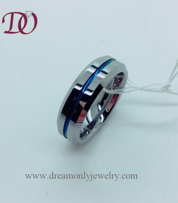 Polished Tungsten Ring with Blue Channel