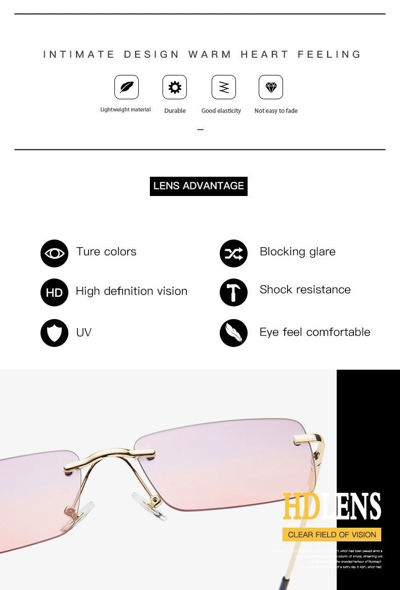 Rimless Sunglasses Women′s Square Small Frame Ocean Sheet Spring Leg Sunglasses