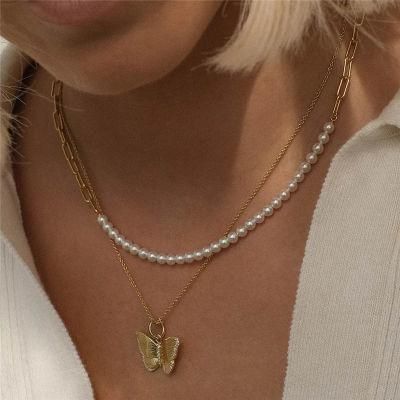 Manufacture Fashion Women Accessories Danity Steel Stainless Chain Pearl Necklace for 2022 Trend