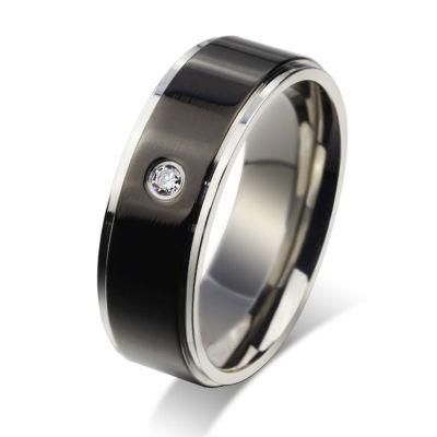 Hot Sale Carbon Fiber Rings with Black Plating Titanium Steel Setting CZ Stones Bands