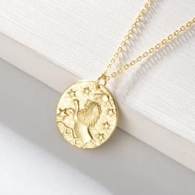 New Arrivals Fashion Jewellery Gold Plated Round Coin Lion Necklace