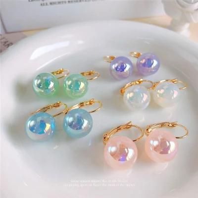 New Trendy Big French Design Freshwater Mabe Oil Pearl Earrings in Blue Pink White Pink Colorful Fashion Women Accessories