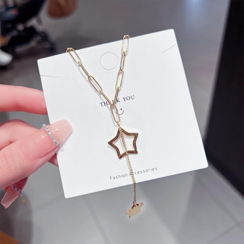 316L Stainless Steel Fashion Fine Jewelry Hollow Double Stars Tassel Charms Thick Chain Choker Necklaces Pendants for Women Gift Dropshipping Wholesale