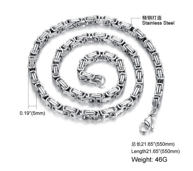 8mm Wide Silver Gold Color Flat Byzantine Link Stainless Steel Necklace Mens Chain Jewelry