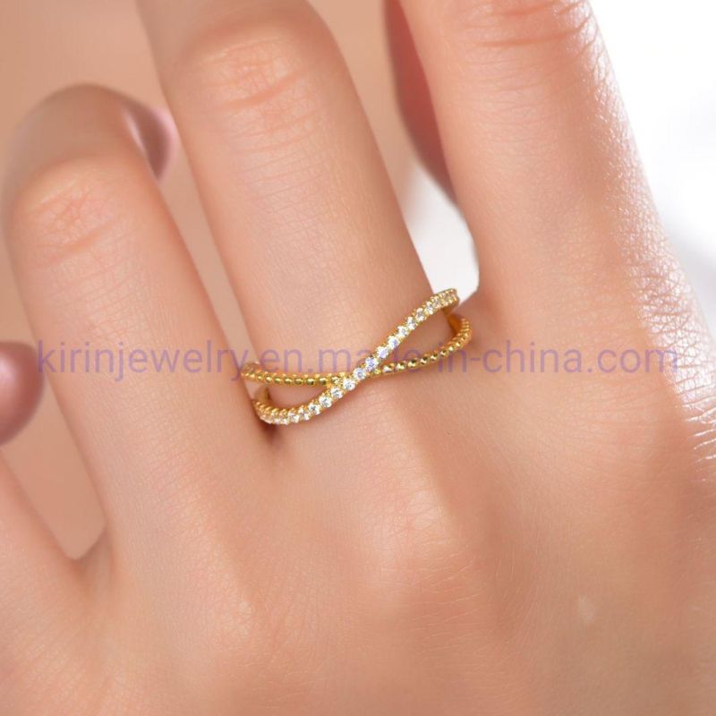 Anello D′oro 14K 18K Gold Plated Ring Twisted Ring Round Brilliant Cut 5A Zircon Ring Textured Gold Ring