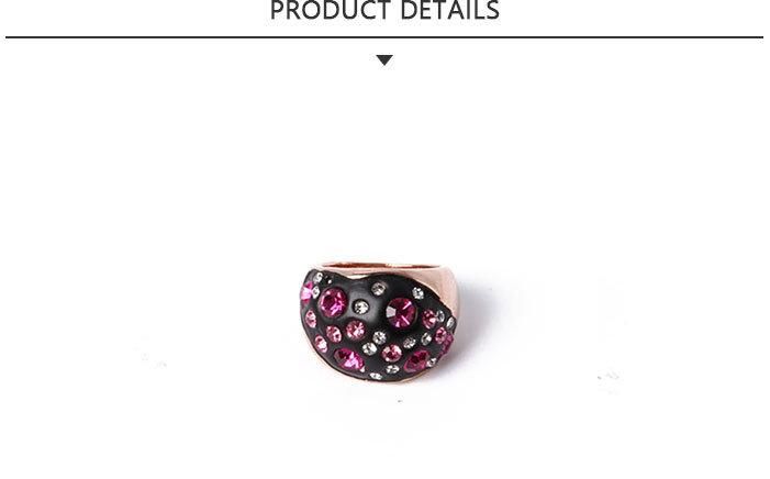 Hotsales Fashion Jewelry Black Coating Gold Ring with Pink Rhinestone