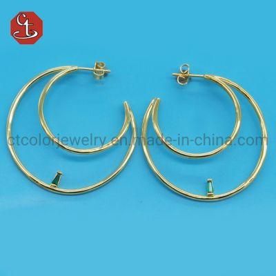 Women Special Big Plain Green Baguette TP stone Hoop Earring individualized Brass &amp; silver Jewelry
