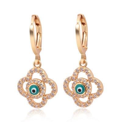 High Quality Zircon Enamel 18K Turkish Blue Evil Eye Earrings