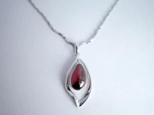 Silver Red Gemstone Necklace Pendants (PS1024-B)