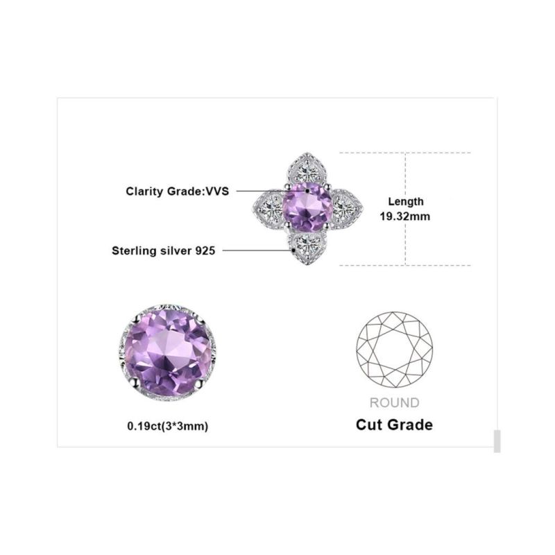 Flower Gemstone Jewelry Amethyst Studs Earrings Sterling Silver Jewelry for Women