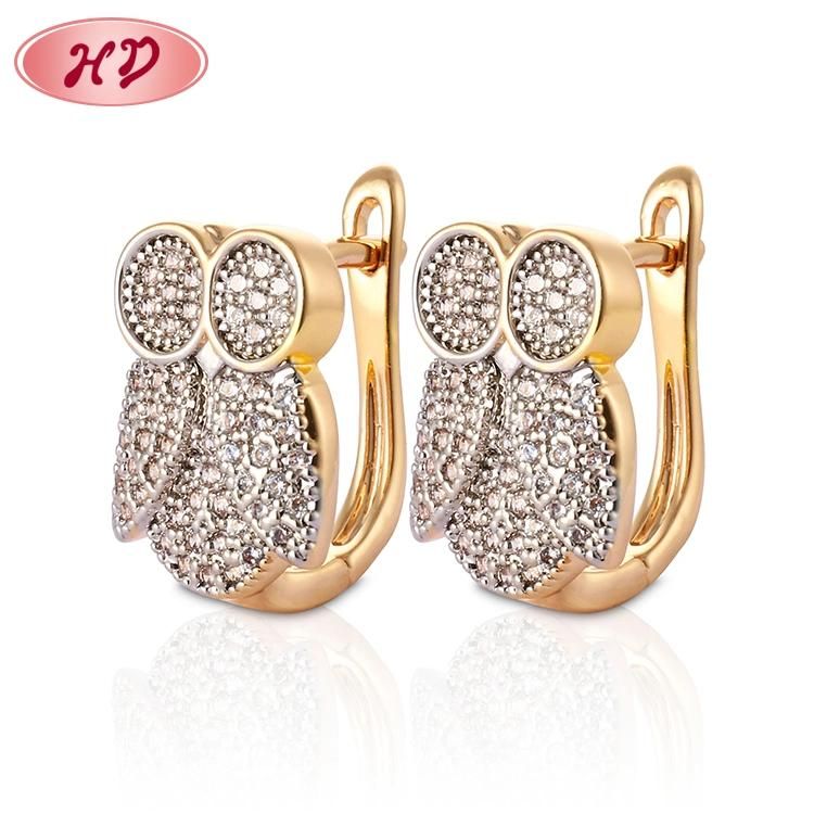 18K Gold Plated Silver Alloy Fashion Jewelry Drop Stud Hoop Huggie CZ Earrings with Crystal for Women