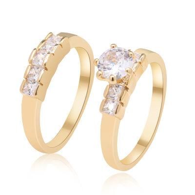 Dainty 18K Gold Bling Bling Cubic Zirconia Two Piece Bridal Ring Set