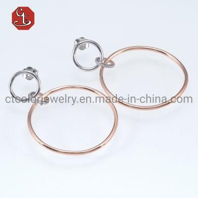 Hot Sale Simple Design Two Circles Fashion 925 Silver Sterling Earrings Plain Silver Jewelry