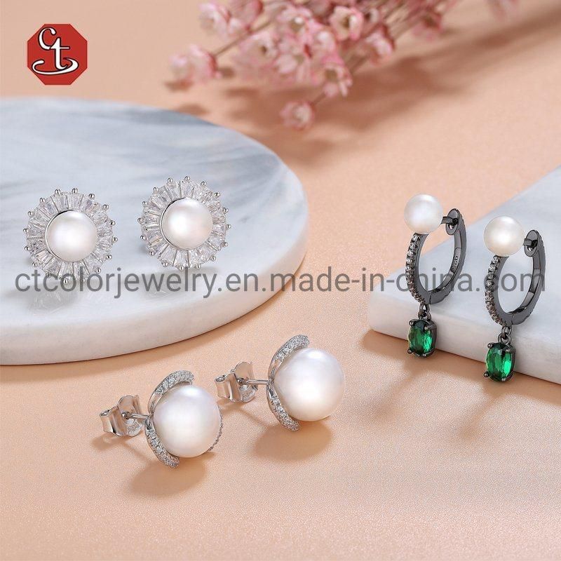 Fashion Jewellery Factory Direct Wholesale High Quality 925 Silver Jewelry and Brass Jewelry with Pearl Earrings for Women