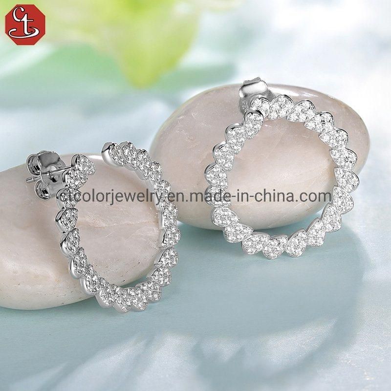 Fashion Jewelry White Cubic Zircon Round White Rhodium Earrings for Women