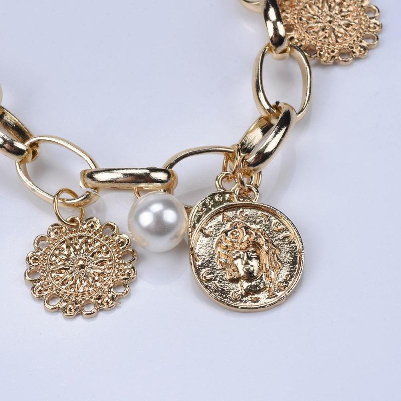 Ethnic Style Handmade Coin Human Head Pattern Pearl Tassel Short Necklace