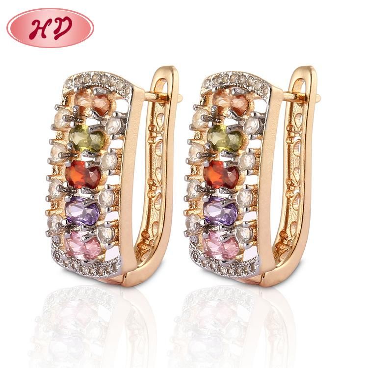 Women Costume Fashion 14K 18K Gold Plated Imitation Jewelry with CZ Pearl Huggie Hoop Earring