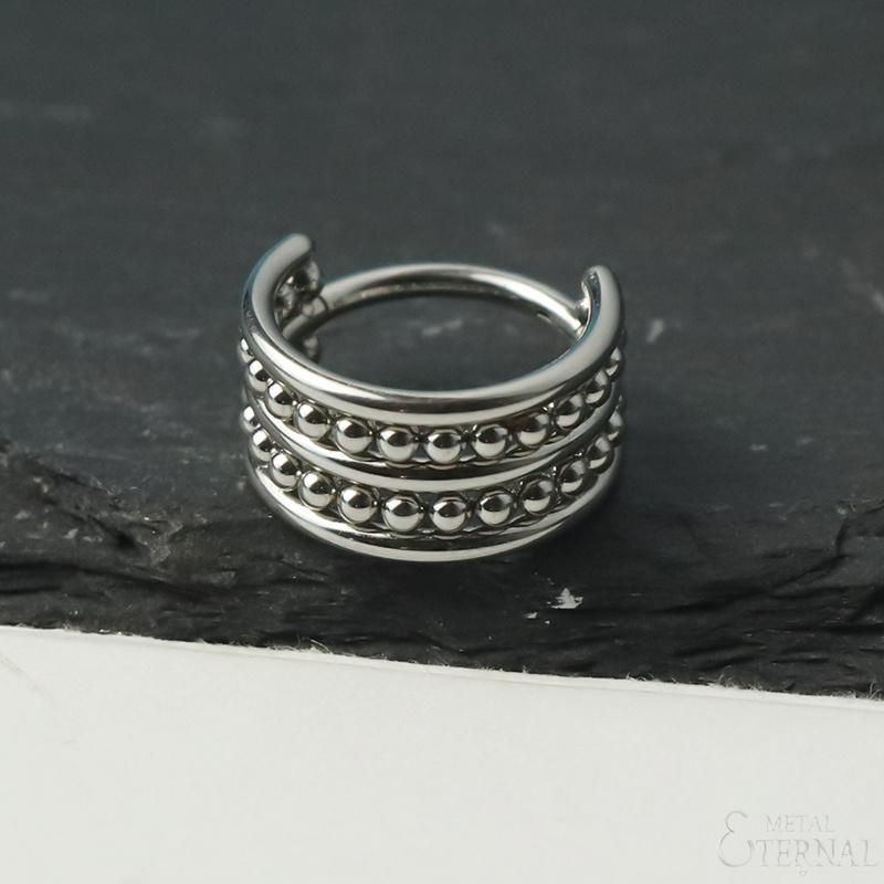Eternal Metal ASTM F136 Titanium Hinged 3 Levels Rings and 2 Rows of Balls Segment Hoop Rings Jewelry Piercing