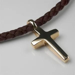 Fashion Jewelry&#160; Woven Leather Stainless Steel&#160; Cross Pendant Necklace