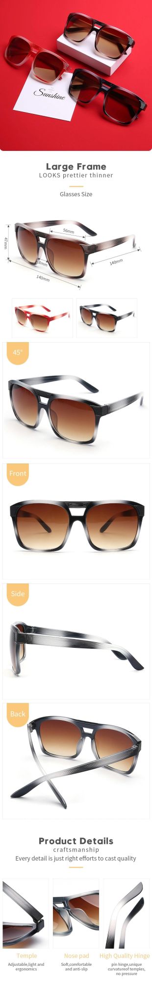 Wholesale Large Square Frame Sun Glasses Oversized Vintage Sunglasses for Men Women