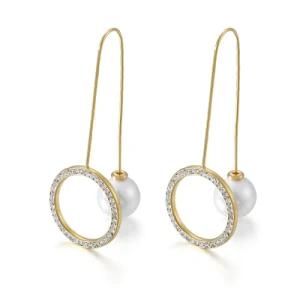 Diamond Ring Pearl Gold-Plated Stainless Steel Earrings Drop