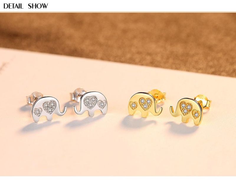 Wholesale S925 Silver Gold Plated Small Elephant Stud Earrings