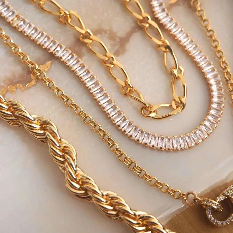 Manufacturer Custom Cuban Fashion Jewelry Necklace High Quality Waterproof None Fade Chain New Arrivals 18K Gold Plated Diamond Zircon Necklace