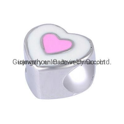 Custom Stainless Steel Jewelry Enamel Loving Heart Bead for Bracelet Making