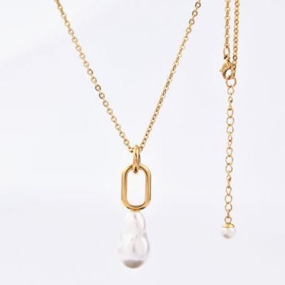 Wholesale High Quality Charm Fashion Accessory Necklace for Girls Pearl Pendant Stainless Steel Gold Plated Jewelry
