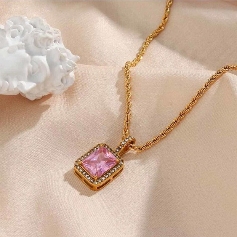 Gold Chains Manufacturers Custom Fashion Jewelry High Quality Non Fade 18K Gold Plated Stainless Steel Diamond Zircon Woman Jewelry Necklace