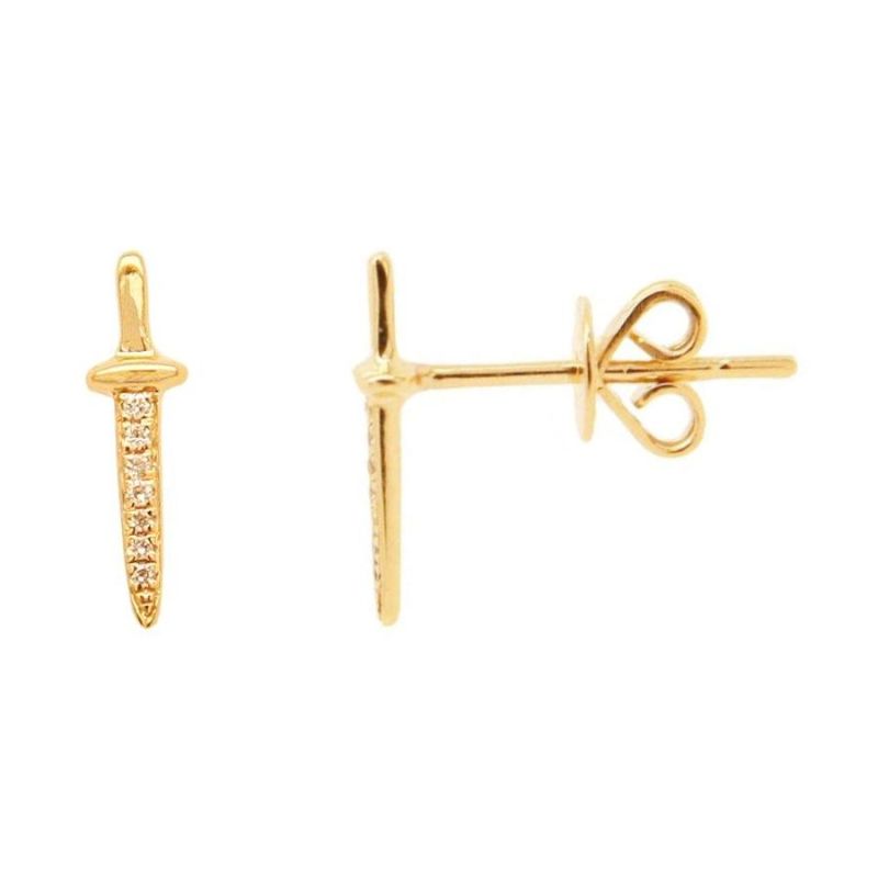 Customized Elegant Jewellery High Quality 925 Sterling Silver Zircon Little Dagger Stud 18K Gold Plated S925 CZ Sword Earrings Jewelry