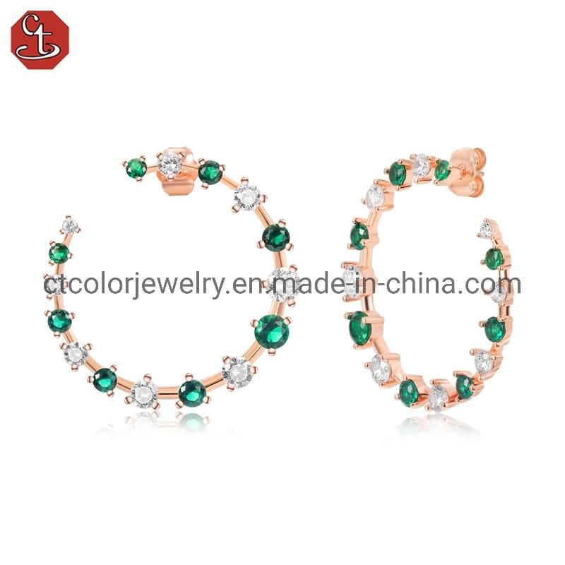 Fashion Accessories large round earrings green spinel silver Jewellery for Women