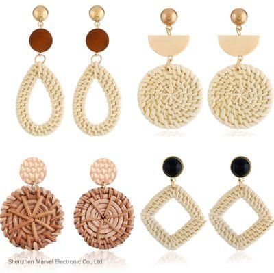 4 Pairs Fashion Jewellery Wicker Braid Hoop Drop Dangle Woven Earring