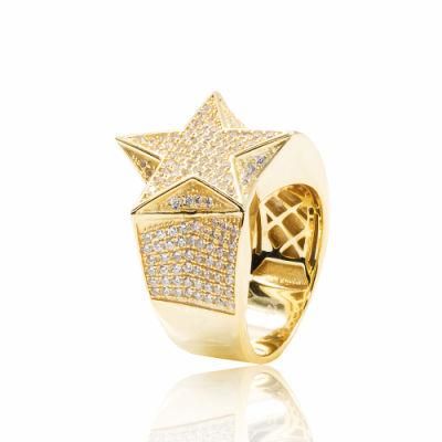New Arrival Products 3D Star Design 14K Gold Plating Men&prime; S Ring
