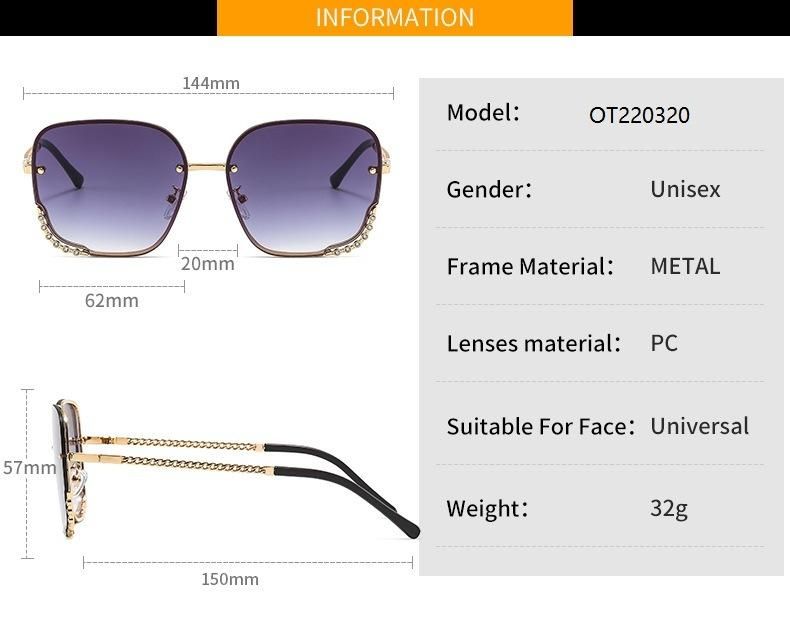 2022 New Style Metal Square Diamond Fashion Sunglasses