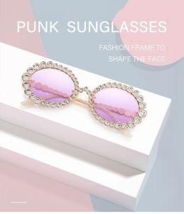 Vintage Oval Round Frames Pink with Bling Rhinestone Luxury Sunglass