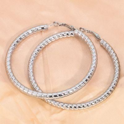 Fashion Personality Women Stainless Steel Jewelry Geometric Round Circle Big Earring Exaggerated Thread Hoop Earrings Custom