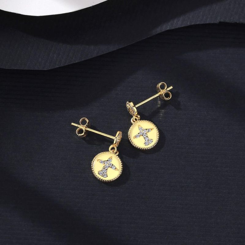 Sublimation Jewelry Round Ear Stud with Plane Patternsliver Earrings