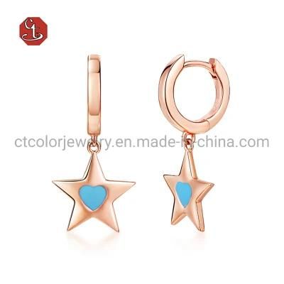 925 Sterling Silver Fashion Jewellery Star shaped Enamel Earrings