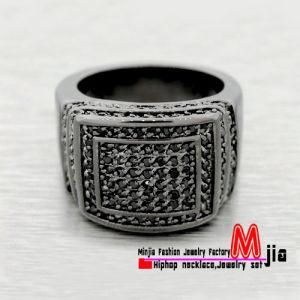 14k Black Gold Plated Micro Pave Simulated Diamond Ring Iced out Hip Hop Mens Opq363