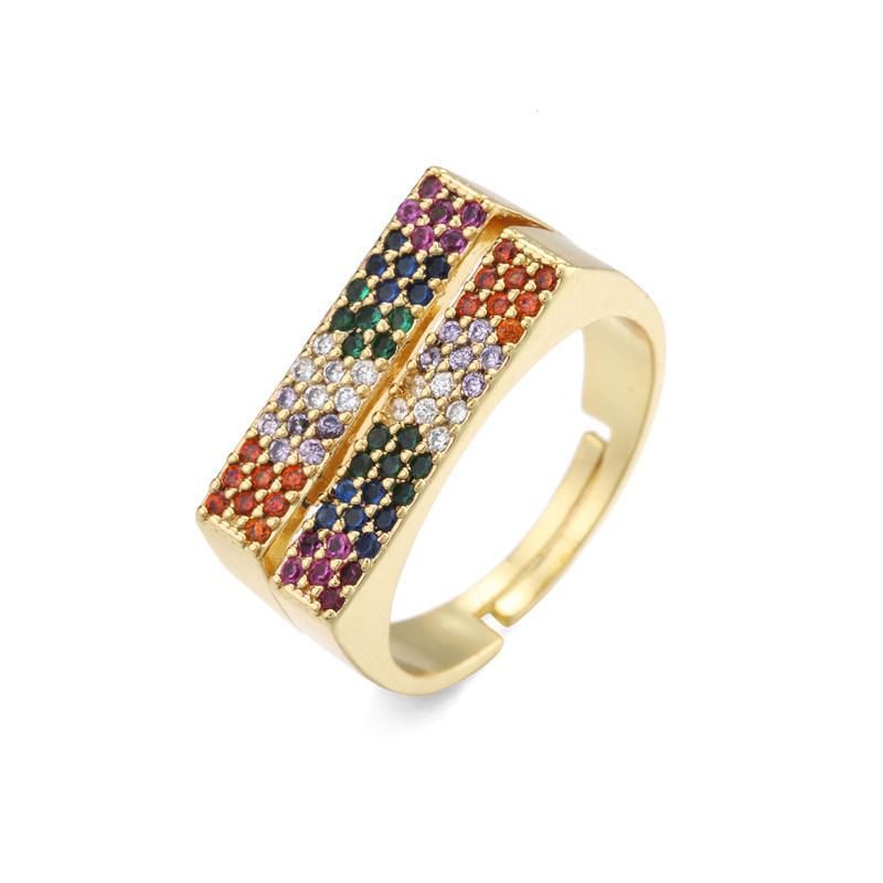 Fashion Geometry Double Row Color Zirconia Open Ring